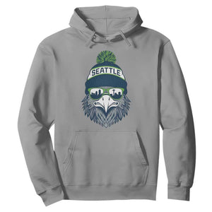 Cool Hawk with Beanie Sunglasses Sports Graphic Hoodie Seattle City Skyline Pride Game Day Sports Fan