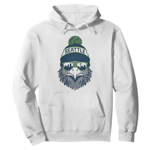Cool Hawk with Beanie Sunglasses Sports Graphic Hoodie Seattle City Skyline Pride Game Day Sports Fan