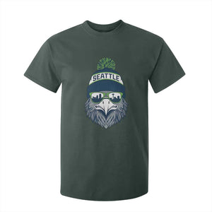 Cool Hawk with Beanie Sunglasses Sports Graphic T Shirt For Kid Seattle City Skyline Pride Game Day Sports Fan