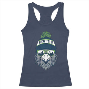 Cool Hawk with Beanie Sunglasses Sports Graphic Racerback Tank Top Seattle City Skyline Pride Game Day Sports Fan