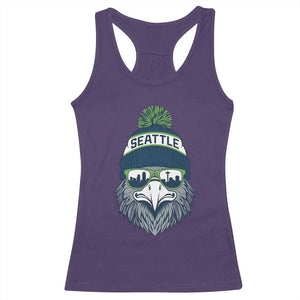 Cool Hawk with Beanie Sunglasses Sports Graphic Racerback Tank Top Seattle City Skyline Pride Game Day Sports Fan