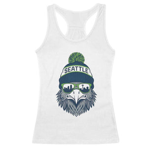Cool Hawk with Beanie Sunglasses Sports Graphic Racerback Tank Top Seattle City Skyline Pride Game Day Sports Fan