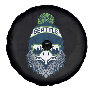 Cool Hawk with Beanie Sunglasses Sports Graphic Spare Tire Cover Seattle City Skyline Pride Game Day Sports Fan