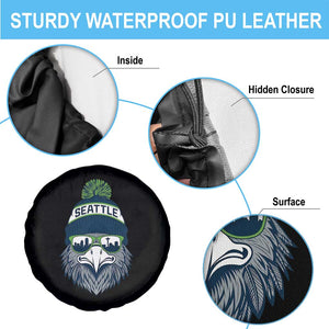 Cool Hawk with Beanie Sunglasses Sports Graphic Spare Tire Cover Seattle City Skyline Pride Game Day Sports Fan