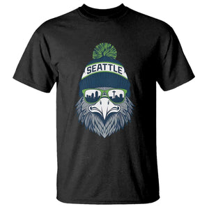 Cool Hawk with Beanie Sunglasses Sports Graphic T Shirt Seattle City Skyline Pride Game Day Sports Fan