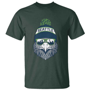 Cool Hawk with Beanie Sunglasses Sports Graphic T Shirt Seattle City Skyline Pride Game Day Sports Fan