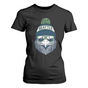 Cool Hawk with Beanie Sunglasses Sports Graphic T Shirt For Women Seattle City Skyline Pride Game Day Sports Fan
