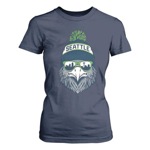 Cool Hawk with Beanie Sunglasses Sports Graphic T Shirt For Women Seattle City Skyline Pride Game Day Sports Fan