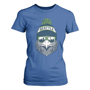 Cool Hawk with Beanie Sunglasses Sports Graphic T Shirt For Women Seattle City Skyline Pride Game Day Sports Fan