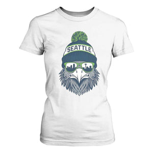 Cool Hawk with Beanie Sunglasses Sports Graphic T Shirt For Women Seattle City Skyline Pride Game Day Sports Fan