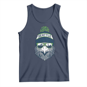 Cool Hawk with Beanie Sunglasses Sports Graphic Tank Top Seattle City Skyline Pride Game Day Sports Fan