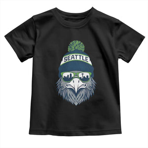 Cool Hawk with Beanie Sunglasses Sports Graphic Toddler T Shirt Seattle City Skyline Pride Game Day Sports Fan