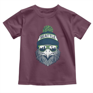 Cool Hawk with Beanie Sunglasses Sports Graphic Toddler T Shirt Seattle City Skyline Pride Game Day Sports Fan