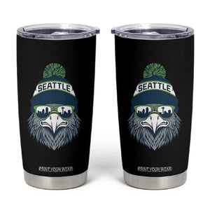 Cool Hawk with Beanie Sunglasses Sports Graphic Tumbler Cup Seattle City Skyline Pride Game Day Sports Fan