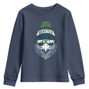 Cool Hawk with Beanie Sunglasses Sports Graphic Youth Sweatshirt Seattle City Skyline Pride Game Day Sports Fan