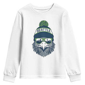 Cool Hawk with Beanie Sunglasses Sports Graphic Youth Sweatshirt Seattle City Skyline Pride Game Day Sports Fan