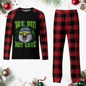 We Did Not Care Seattle Game Day Plaid Pajama Set Bold Sarcastic Hawk City Skyline Sports Fan
