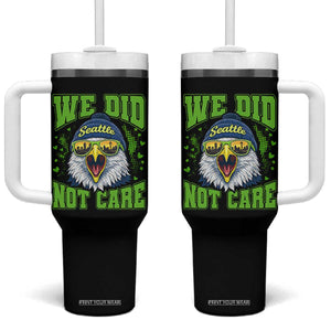 We Did Not Care Seattle Game Day Tumbler With Handle Bold Sarcastic Hawk City Skyline Sports Fan