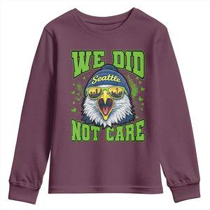 We Did Not Care Seattle Game Day Youth Sweatshirt Bold Sarcastic Hawk City Skyline Sports Fan
