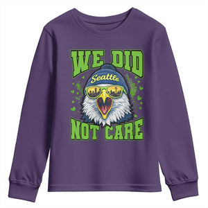We Did Not Care Seattle Game Day Youth Sweatshirt Bold Sarcastic Hawk City Skyline Sports Fan