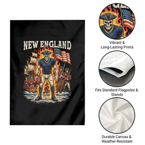 New England Fiery Skeleton Game Day Graphic Garden Flag Patriotic Revolutionary Sports Fan