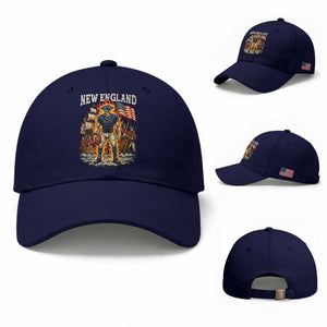 New England Fiery Skeleton Game Day Graphic Baseball Cap Patriotic Revolutionary Sports Fan