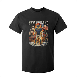 New England Fiery Skeleton Game Day Graphic T Shirt For Kid Patriotic Revolutionary Sports Fan