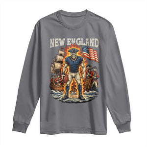 New England Fiery Skeleton Game Day Graphic Long Sleeve Shirt Patriotic Revolutionary Sports Fan