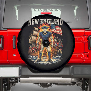 New England Fiery Skeleton Game Day Graphic Spare Tire Cover Patriotic Revolutionary Sports Fan