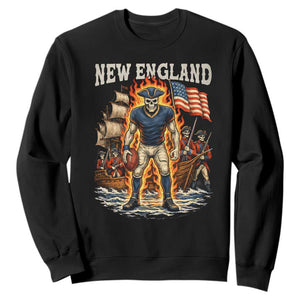 New England Fiery Skeleton Game Day Graphic Sweatshirt Patriotic Revolutionary Sports Fan