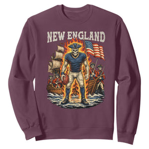 New England Fiery Skeleton Game Day Graphic Sweatshirt Patriotic Revolutionary Sports Fan