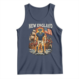 New England Fiery Skeleton Game Day Graphic Tank Top Patriotic Revolutionary Sports Fan