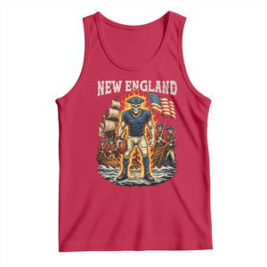 New England Fiery Skeleton Game Day Graphic Tank Top Patriotic Revolutionary Sports Fan
