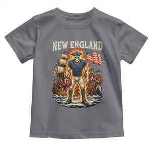 New England Fiery Skeleton Game Day Graphic Toddler T Shirt Patriotic Revolutionary Sports Fan