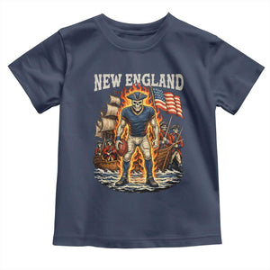 New England Fiery Skeleton Game Day Graphic Toddler T Shirt Patriotic Revolutionary Sports Fan