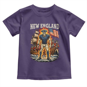 New England Fiery Skeleton Game Day Graphic Toddler T Shirt Patriotic Revolutionary Sports Fan