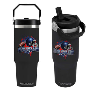 New England Athletic Helmet Graphic Paint Splatter Graphic Flip Straw Tumbler Patriotic Game Day Sports Fan