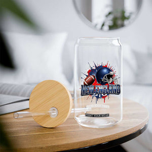 New England Athletic Helmet Graphic Paint Splatter Graphic Glass Can Patriotic Game Day Sports Fan