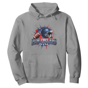 New England Athletic Helmet Graphic Paint Splatter Graphic Hoodie Patriotic Game Day Sports Fan