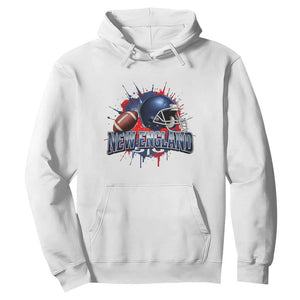 New England Athletic Helmet Graphic Paint Splatter Graphic Hoodie Patriotic Game Day Sports Fan