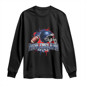 New England Athletic Helmet Graphic Paint Splatter Graphic Long Sleeve Shirt Patriotic Game Day Sports Fan