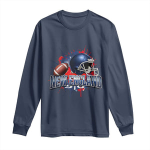 New England Athletic Helmet Graphic Paint Splatter Graphic Long Sleeve Shirt Patriotic Game Day Sports Fan