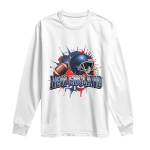 New England Athletic Helmet Graphic Paint Splatter Graphic Long Sleeve Shirt Patriotic Game Day Sports Fan