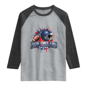 New England Athletic Helmet Graphic Paint Splatter Graphic Raglan Shirt Patriotic Game Day Sports Fan