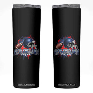 New England Athletic Helmet Graphic Paint Splatter Graphic Skinny Tumbler Patriotic Game Day Sports Fan