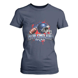 New England Athletic Helmet Graphic Paint Splatter Graphic T Shirt For Women Patriotic Game Day Sports Fan