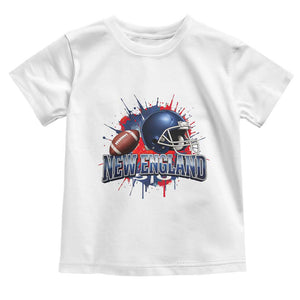 New England Athletic Helmet Graphic Paint Splatter Graphic Toddler T Shirt Patriotic Game Day Sports Fan