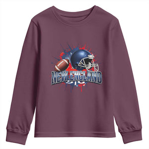 New England Athletic Helmet Graphic Paint Splatter Graphic Youth Sweatshirt Patriotic Game Day Sports Fan
