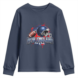 New England Athletic Helmet Graphic Paint Splatter Graphic Youth Sweatshirt Patriotic Game Day Sports Fan