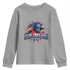 New England Athletic Helmet Graphic Paint Splatter Graphic Youth Sweatshirt Patriotic Game Day Sports Fan